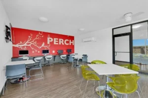 Modern study space with colorful decor