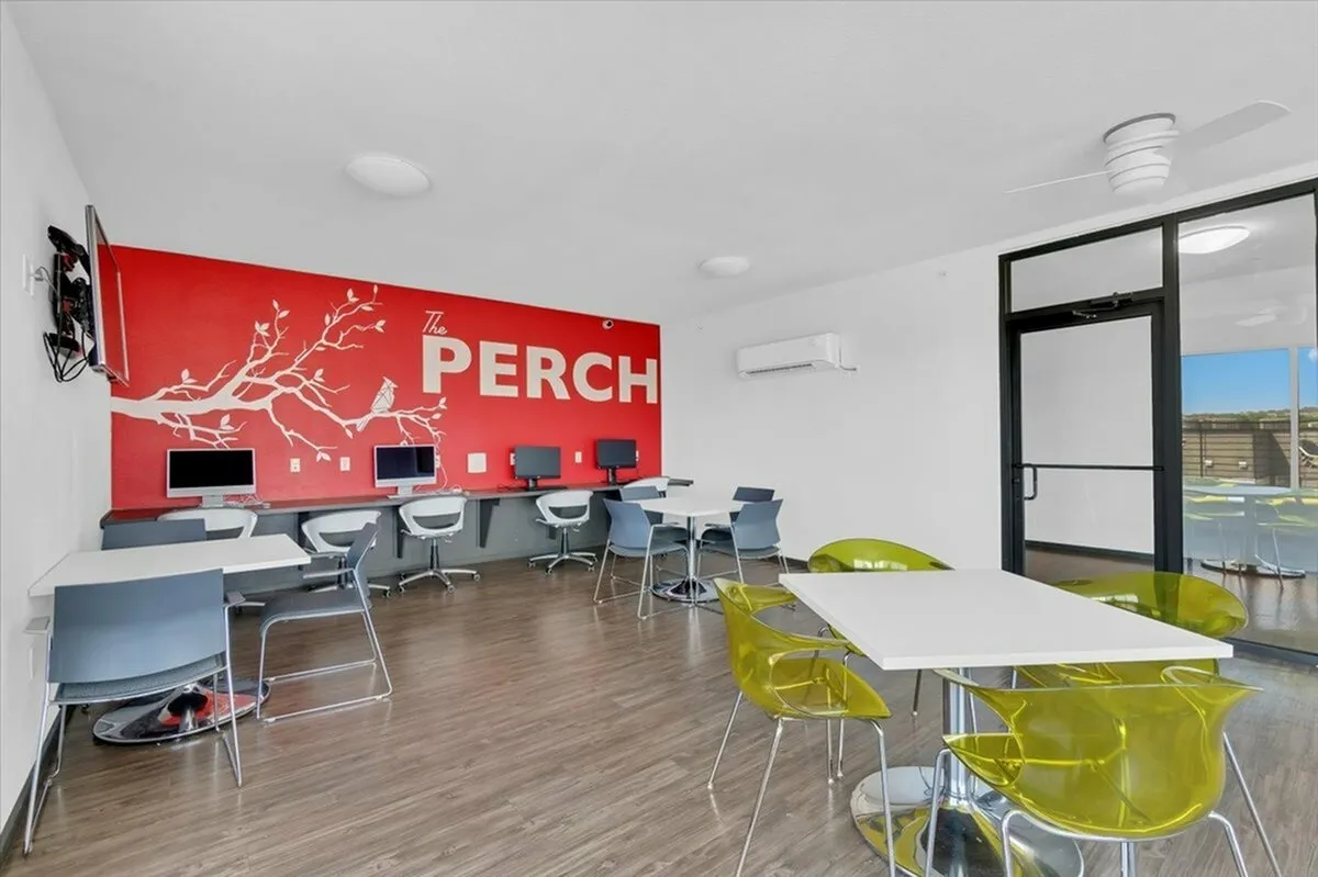 Modern study space with colorful decor